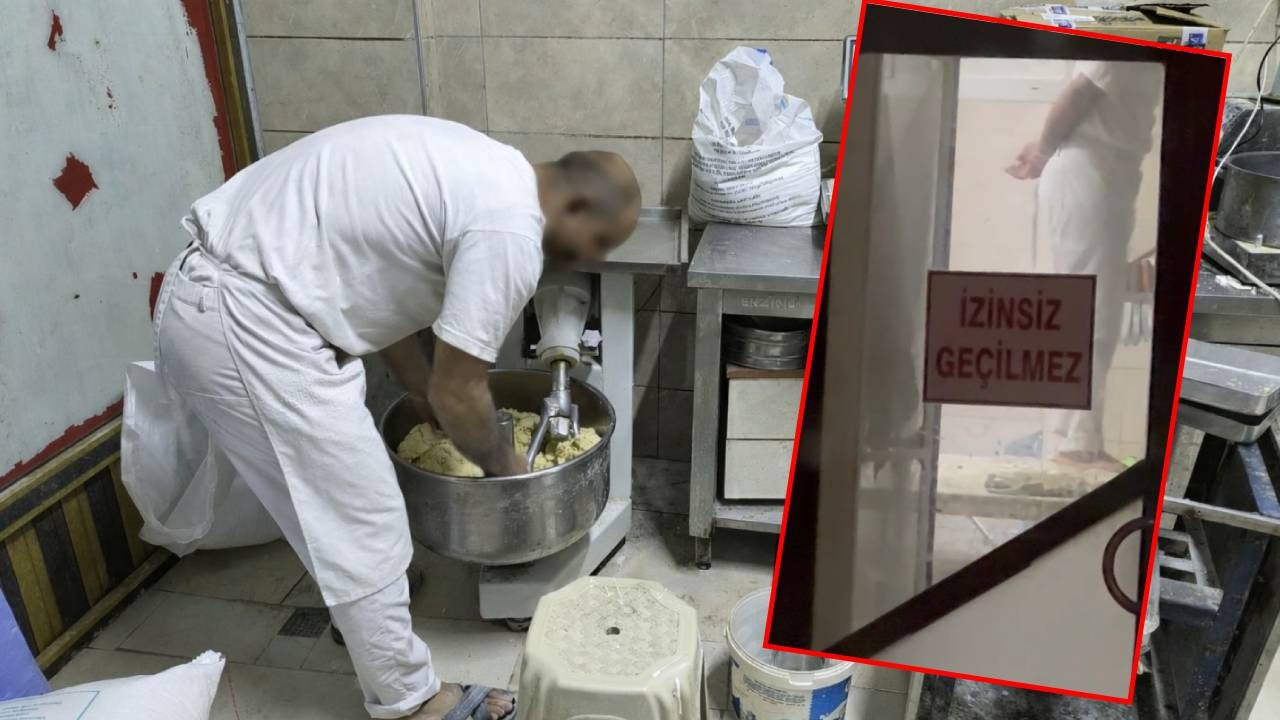 Ayaklarıyla hamur yoğurdu! Tatlı imalathanesinden skandal görüntüler