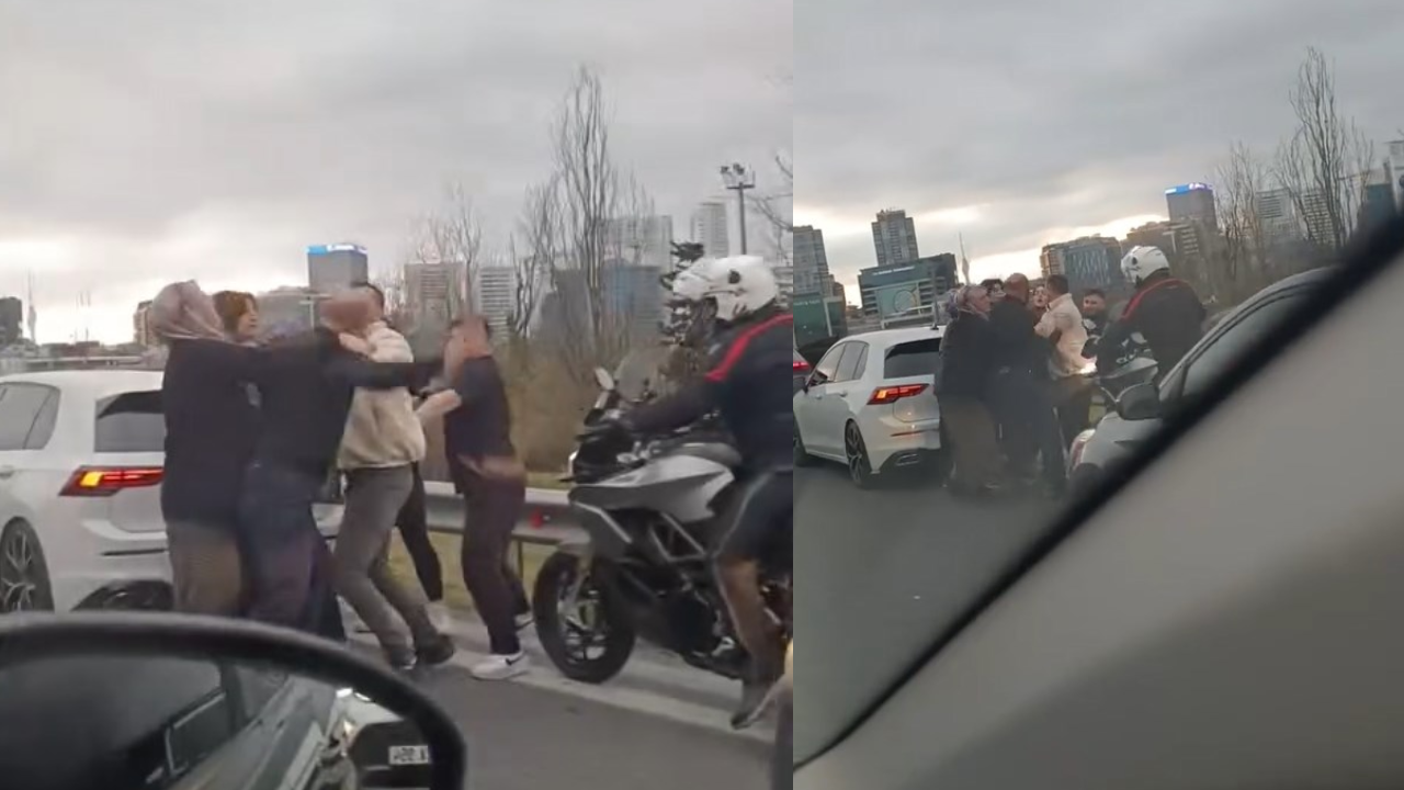 Yol kavgasında dehşet! Tekme ve yumruklarla birbirine girdiler