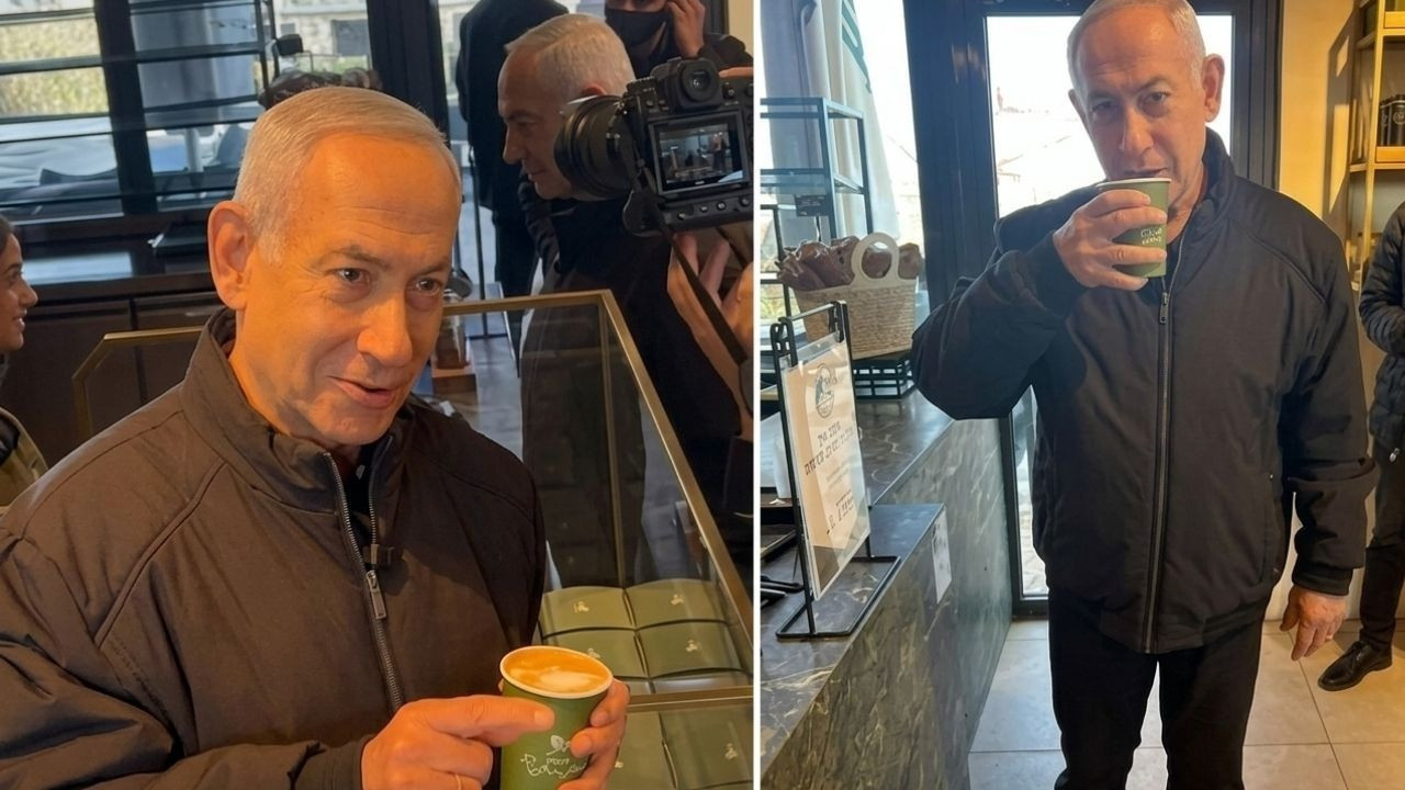 Bu görüntüler tartışmayı yeniden alevlendirdi! Netanyahu'dan dökülmeyen kahve gösterisi
