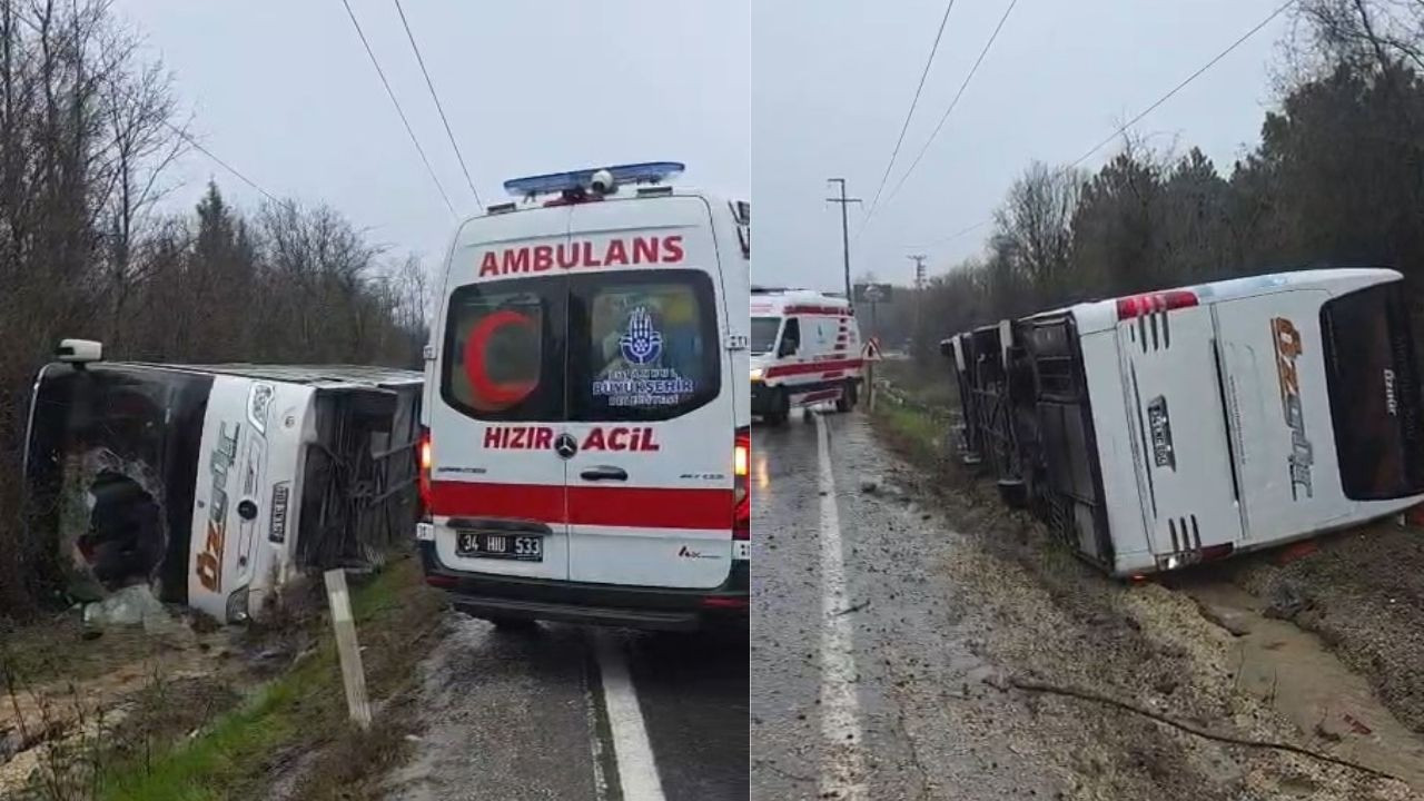 Çatalca'da otobüs devrildi! Yaralılar var