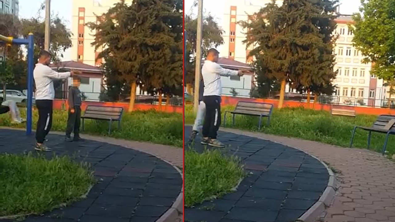 Dehşete düşüren görüntüler! Küçücük çocuğa silahla atış talimi yaptırdı