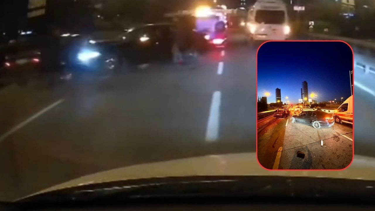 Maltepe D-100’de zincirleme kaza: Arkadan gelen araç, 3 aracın üzerine uçtu!