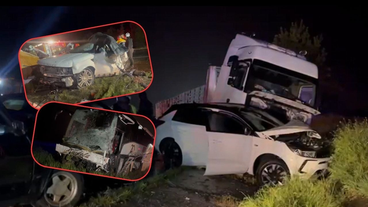 Uşak'ta 7 araç birbirine girdi! Kanlı kazada 4 kişilik aile yok oldu