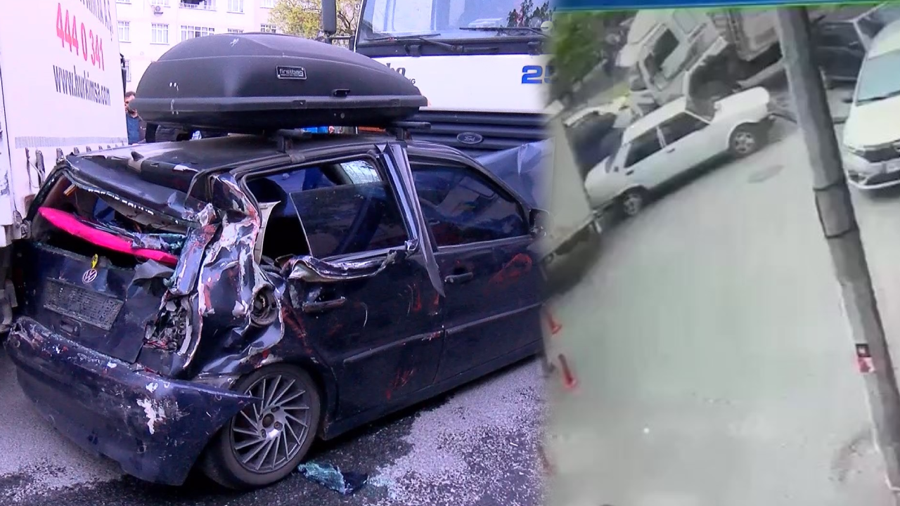 Bağcılar'da faciadan dönüldü! Park halindeki kamyon 8 aracı biçti