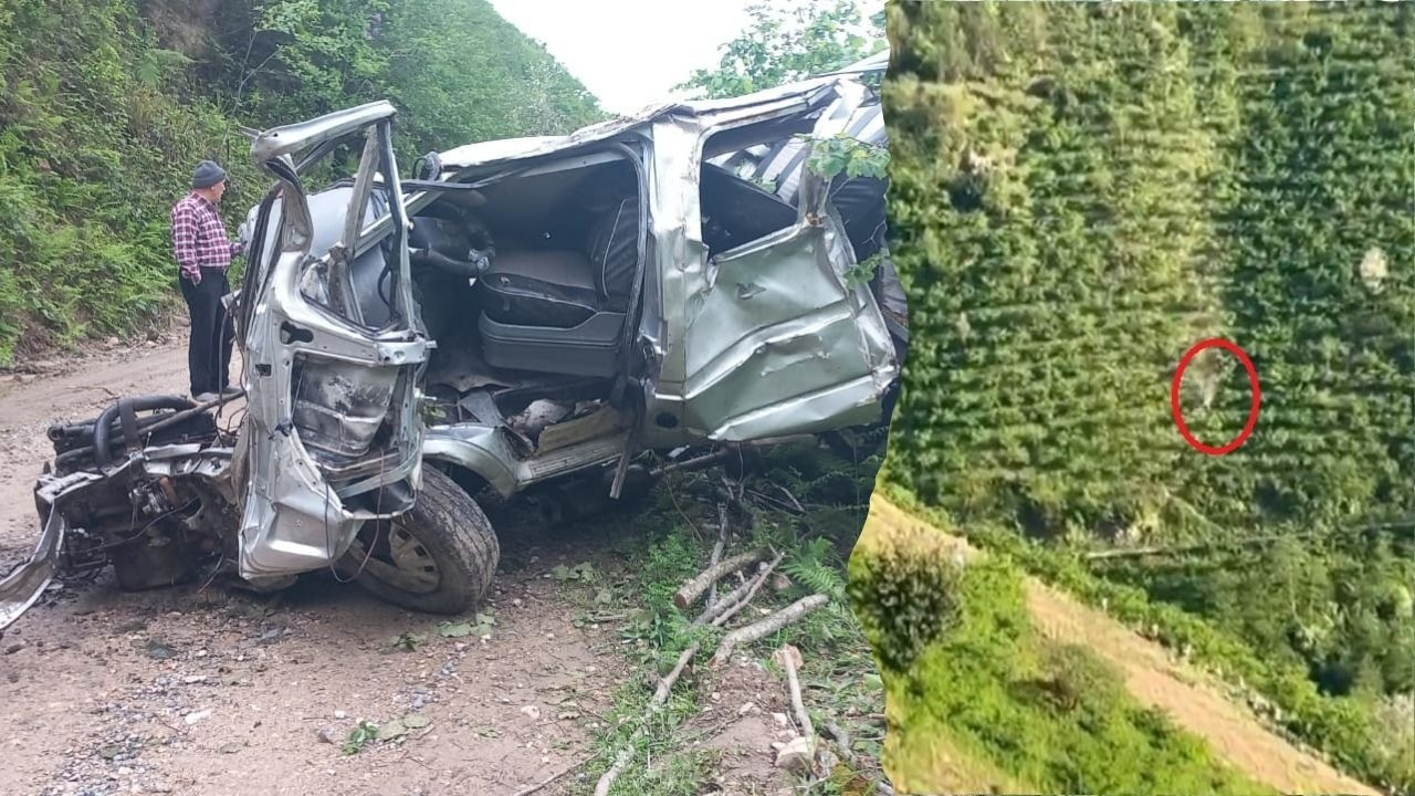 Giresun’da korkunç kaza! 400 metre yuvarlanan kamyonetten mucize kurtuluş