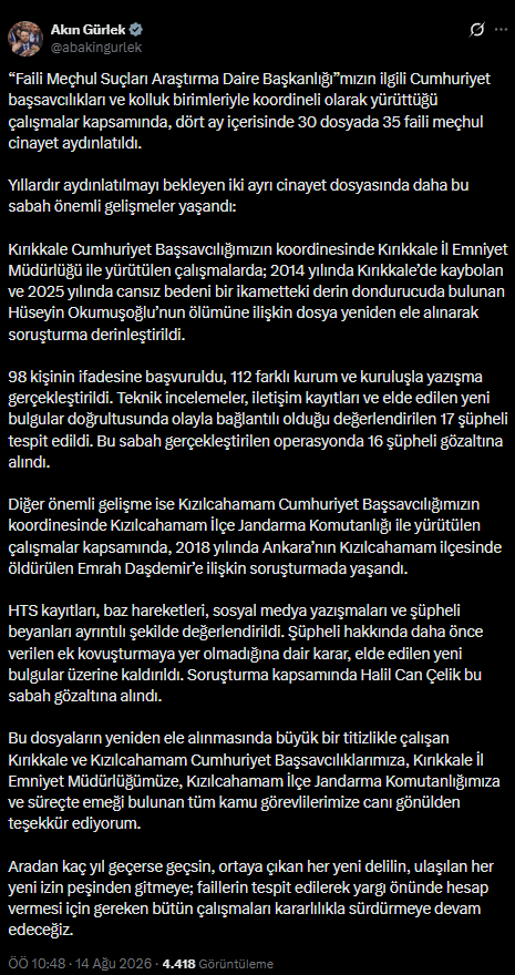 Bakan Gürlek duyurdu! İki dosyada yeni gelişme: 4 ayda 35 faili meçhul cinayet aydınlatıldı! - Resim : 6