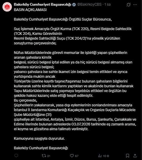 Bakan Gürlek duyurdu: Sahte belge düzenleyen şebekeye dev operasyon
