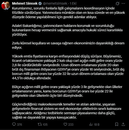 Bakan Şimşek'ten fon a&ccedil;ıklaması! "&Ouml;deme yapılabilmesi i&ccedil;in gerekli adımlar atılıyor"