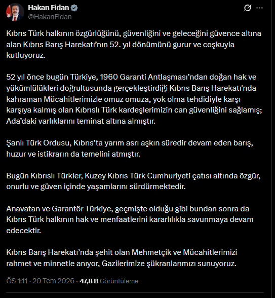 Hakan Fidan'dan Kıbrıs mesajı! 