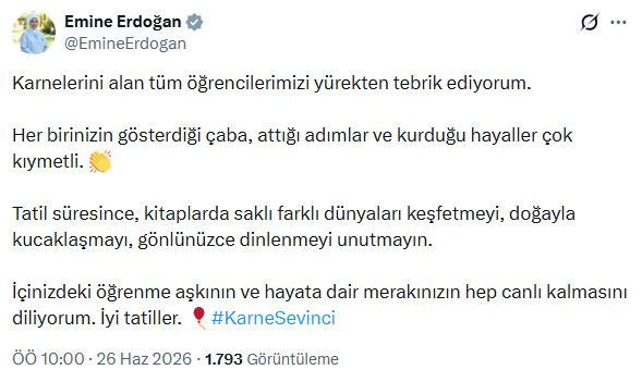 Emine Erdoğan'dan karne günü mesajı!