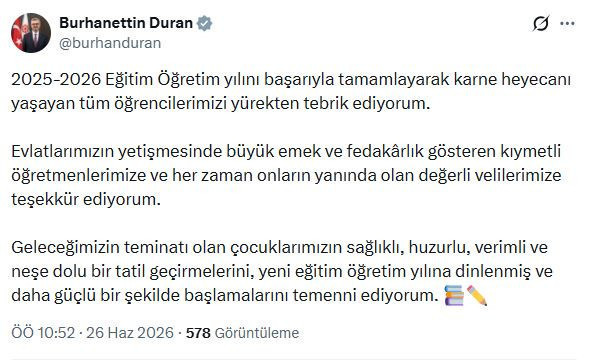 İletişim Başkanı Duran’dan karne mesajı! “Tüm öğrencilerimizi yürekten tebrik ediyorum”