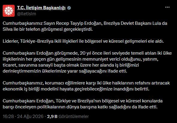 Cumhurbaşkanı Erdoğan, Brezilya Devlet Başkanı Silva ile görüştü