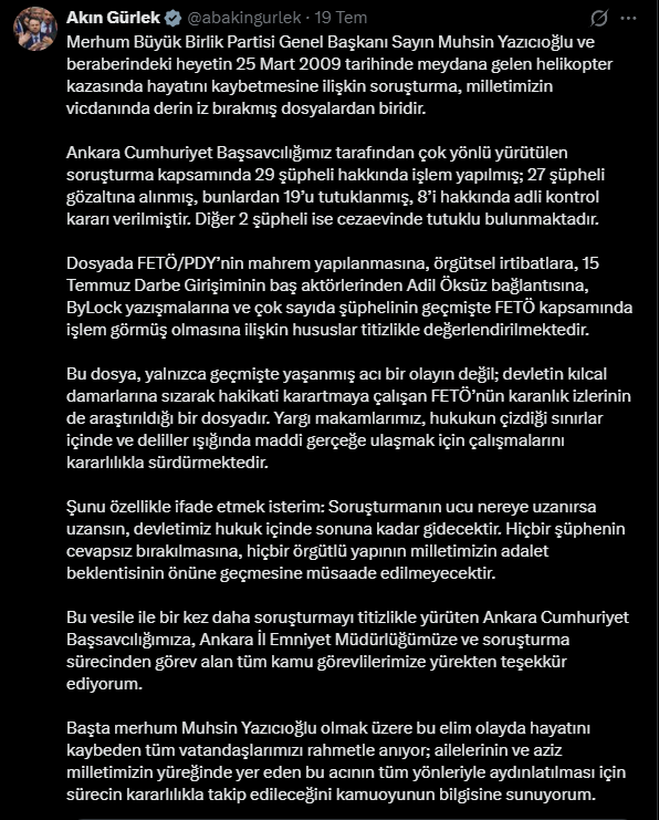 Akın Gürlek'ten Muhsin Yazıcıoğlu açıklaması! "Ucu nereye uzanırsa uzansın sonuna kadar gidilecek"