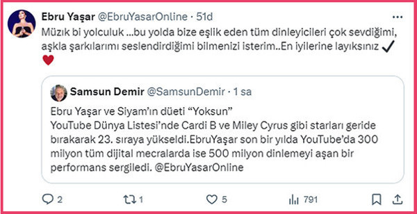 Ünlü sanatçı Ebru Yaşar yeni şarkısı ‘Yoksun’ ile dünya müzik listesini salladı. Ebru Yaşar, bu listeye giren tek Türk oldu. Yaşar; Shakira, Miley Cyrus ve Cardi B.'yi geride bıraktı - Resim : 2