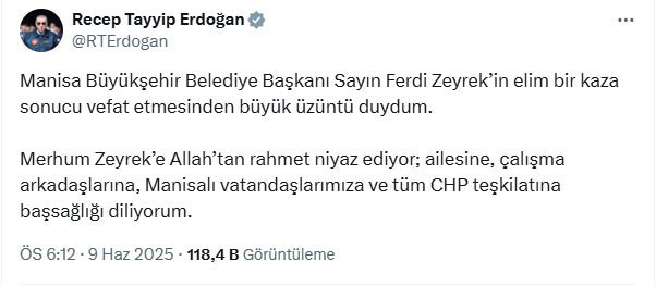 Cumhurbaşkanı Erdoğan'dan Ferdi Zeyrek i&ccedil;in başsağlığı mesajı - Resim : 2