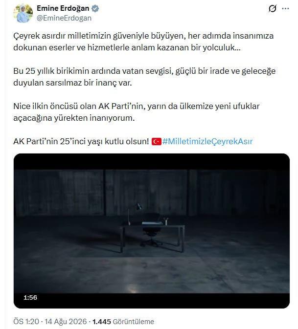 Emine Erdoğan'dan AK Parti 25. yıl mesajı!