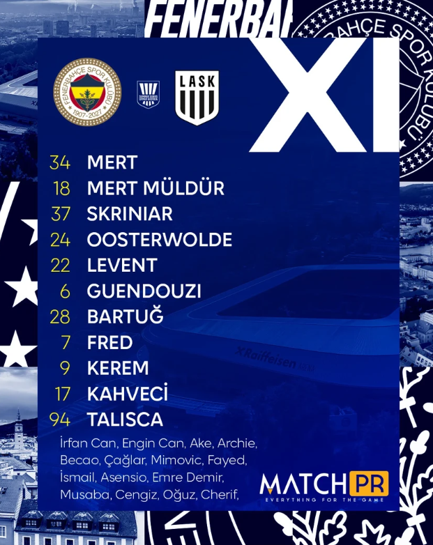 Futbol şöleni tv100’de! Fenerbahçe, LASK Linz ile karşılaşıyor! İlk 11’ler belli oldu
