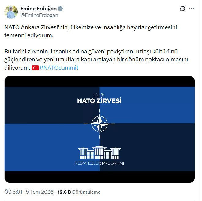 Emine Erdoğan'dan 'NATO Zirvesi'ne ilişkin paylaşım