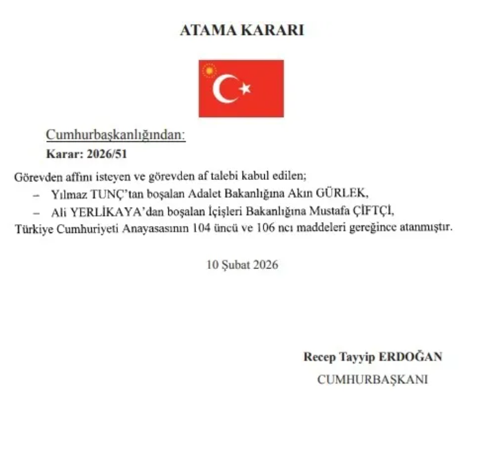 Kabine'de görev değişikliği! Adalet Bakanlığına Akın Gürlek, İçişleri Bakanlığına Mustafa Çiftçi atandı