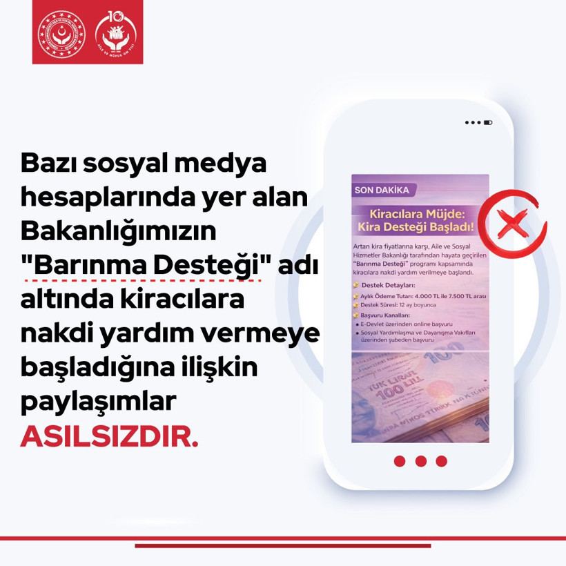 Bakanlık paylaştı: Kiracılara 'barınma desteği' paylaşımları asılsız!